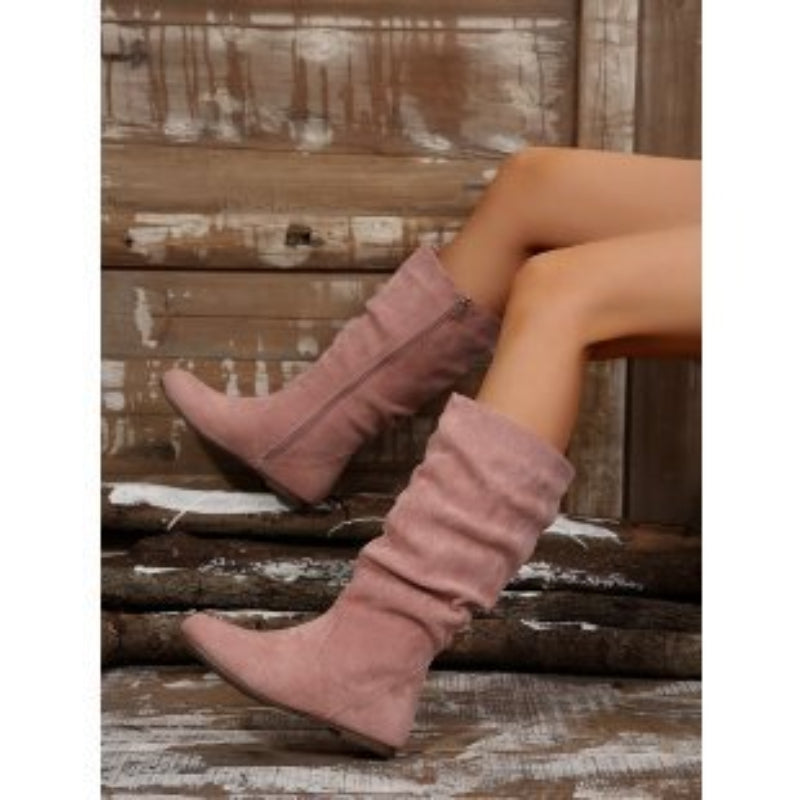 FitiqueFit Plus Size Women’s Boots – Side Zipper Pleated Style, Wide Fit Comfort CJ