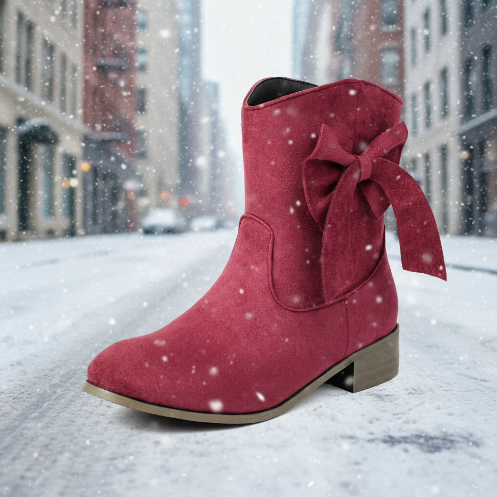 Low Heel Suede Large Size Sweet Bow Casual Boots