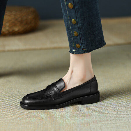 British-style Vintage Women's Heeled Leather Shoes 
