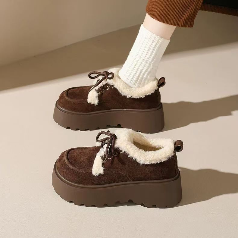 Fleece-lined, Thick Cotton Shoes With A Chunky Sole 