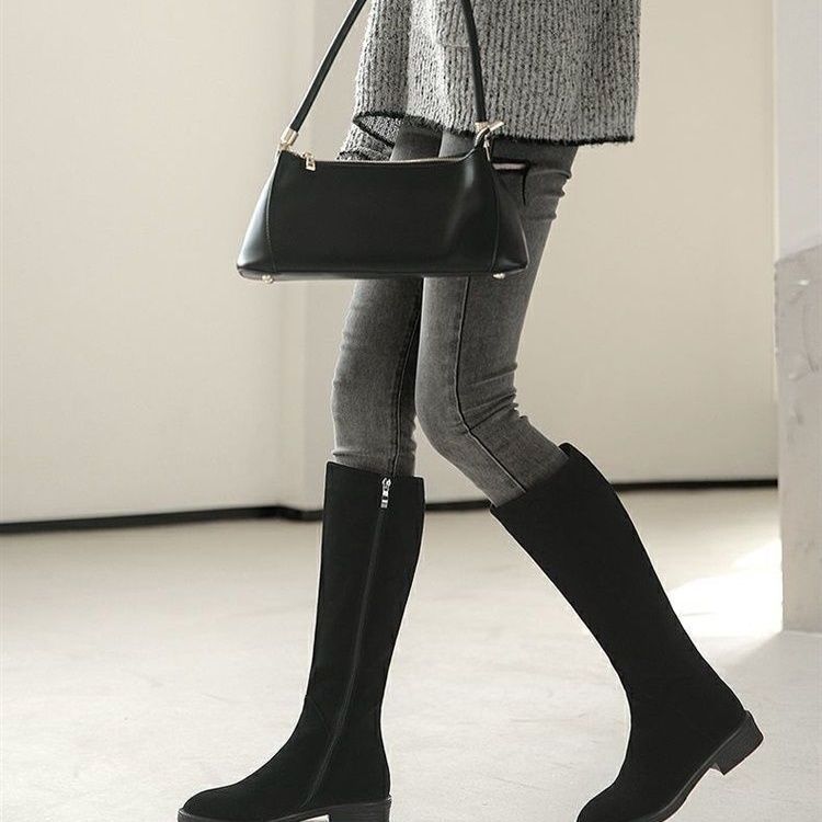 Women's Solid Color Fashion Frosted Long Martin Suede Boots 