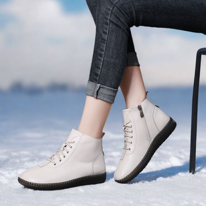 Women's Genuine Leather Soft-soled Lightweight Flat Ankle Boots 