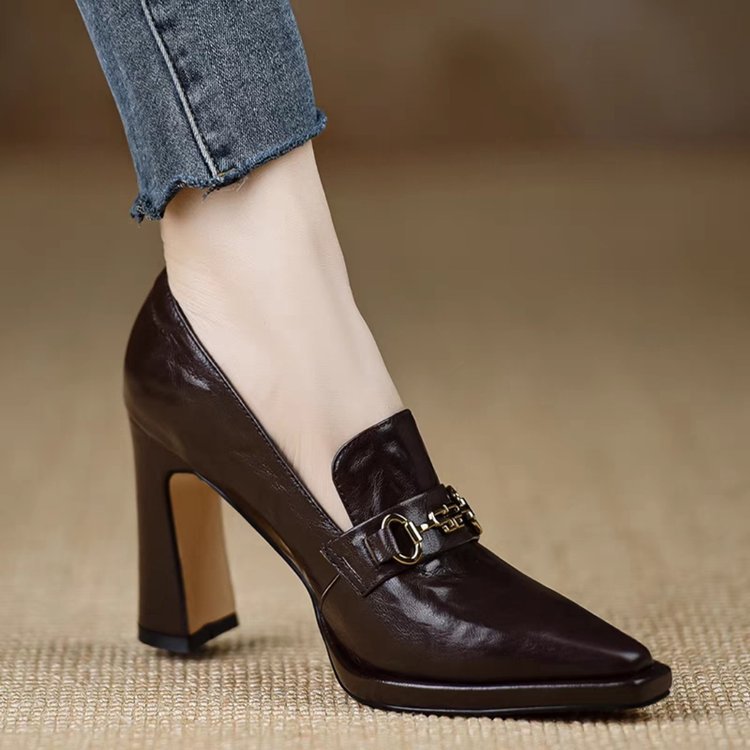 Retro Chunky-heel Pointed-toe Professional Womens Pumps 