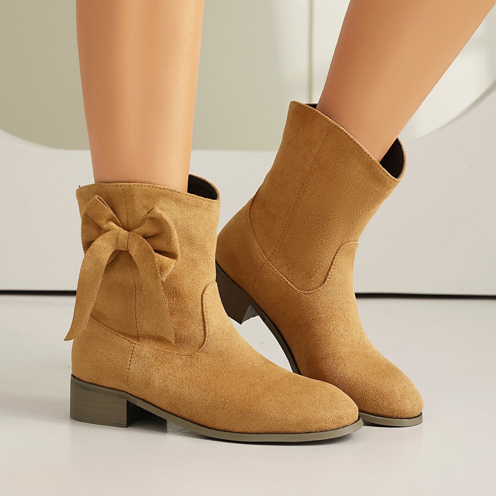 Low Heel Suede Large Size Sweet Bow Casual Boots 