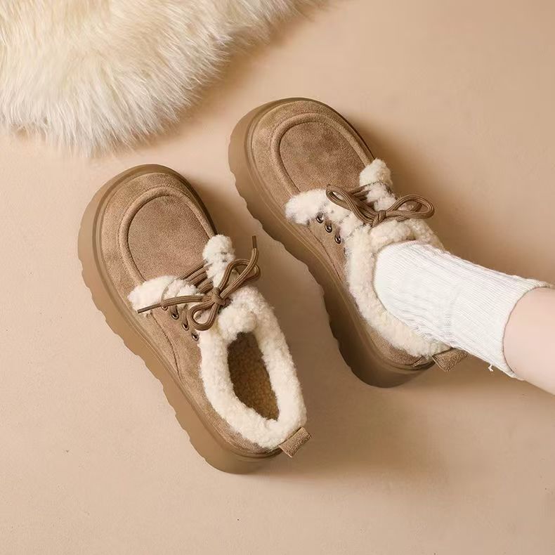 Fleece-lined, Thick Cotton Shoes With A Chunky Sole 