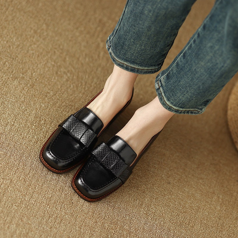Elegant And Sophisticated Soft Cowhide Commuter Shoes With A Chunky Mid Heel 