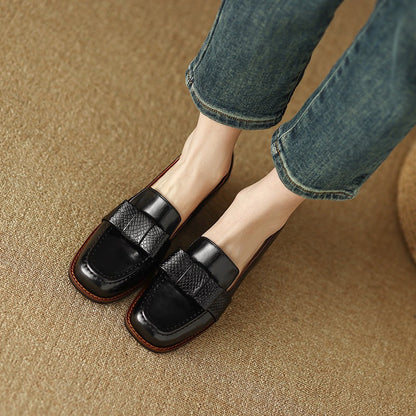Elegant And Sophisticated Soft Cowhide Commuter Shoes With A Chunky Mid Heel 