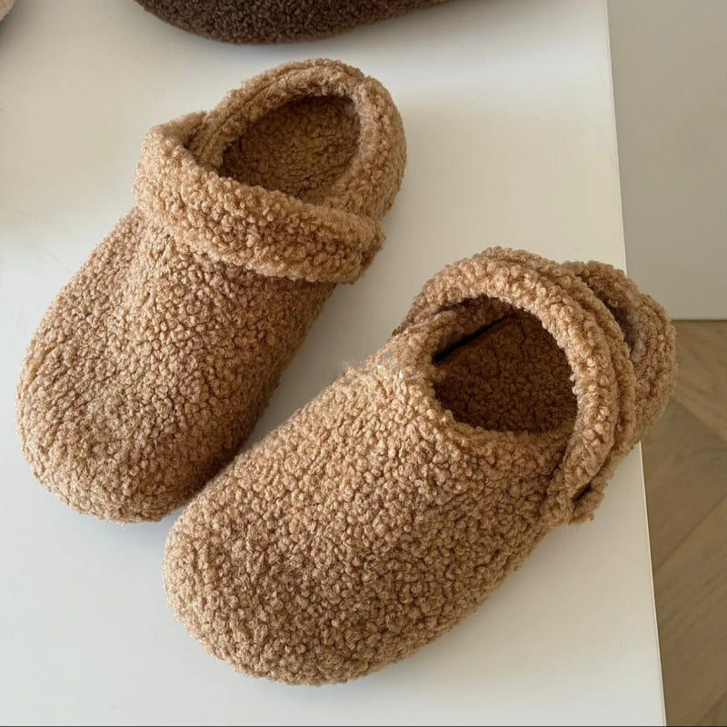 Closed Toe Half Slippers For Women Fleece-lined Thickened Two-way Wear Fluffy Shoes 