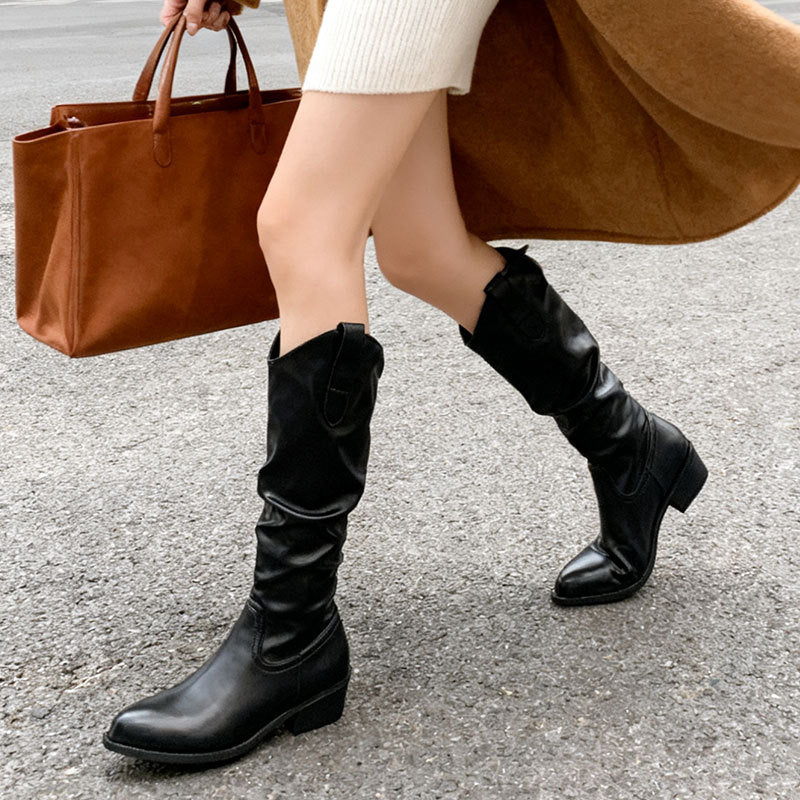 Chunky Heel Suede High-Top Riding Boots Women | Stepique 