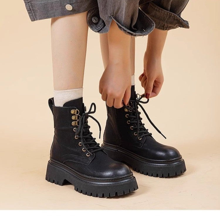 Women's Retro Height-Enhancing Mid-Calf Martin Boots 