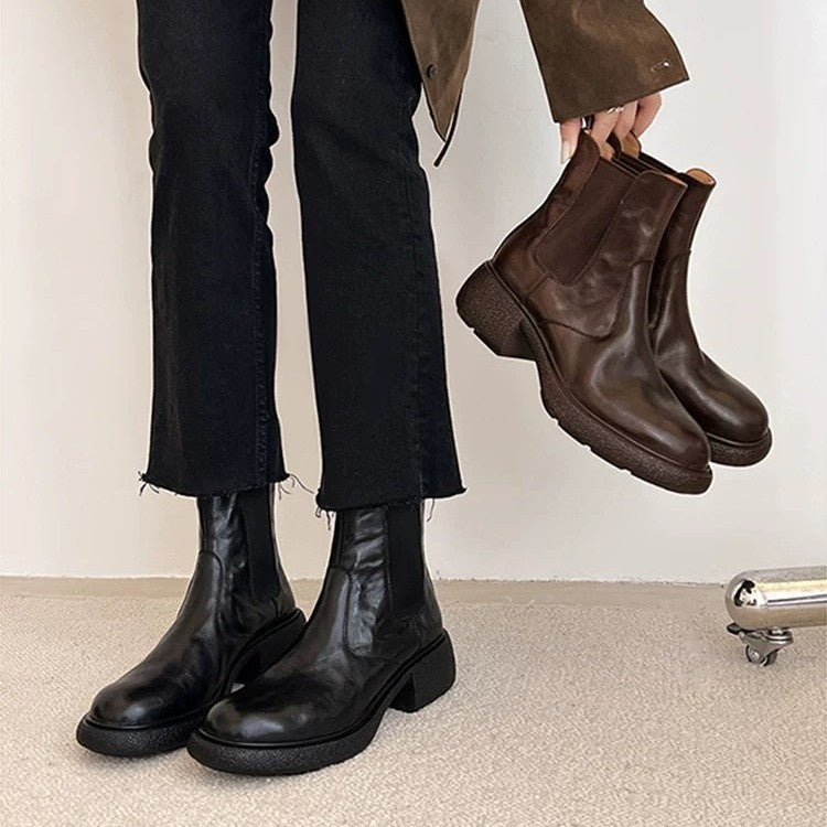 Womens British-style Dr Ankle Boots With Chunky Heels 