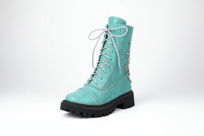 Large-size Womens Chunky-heeled Mid-calf Dr Martens Boots For Fall And Winter 