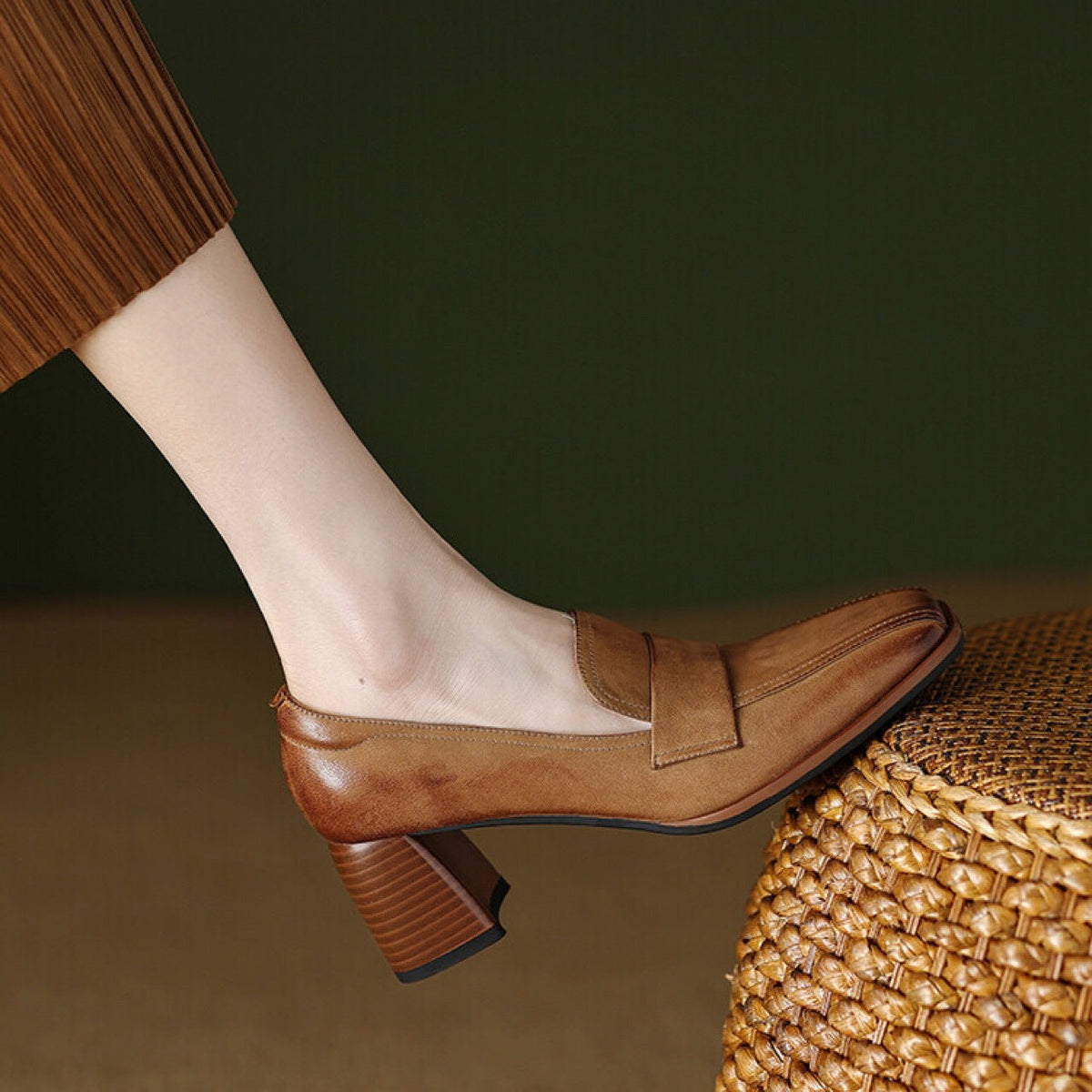 Square-toe Chunky-heel Mid-heel Low-cut Shoes 