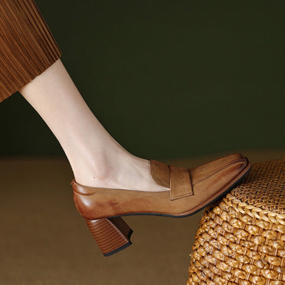 Square-toe Chunky-heel Mid-heel Low-cut Shoes 