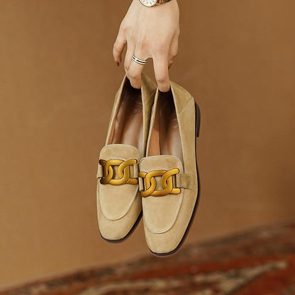 Retro Metal Buckle Slip On Loafer Shoes 