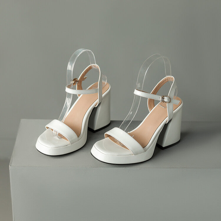 Womens Solid-color Round-toe Chunky-heel Sandals 