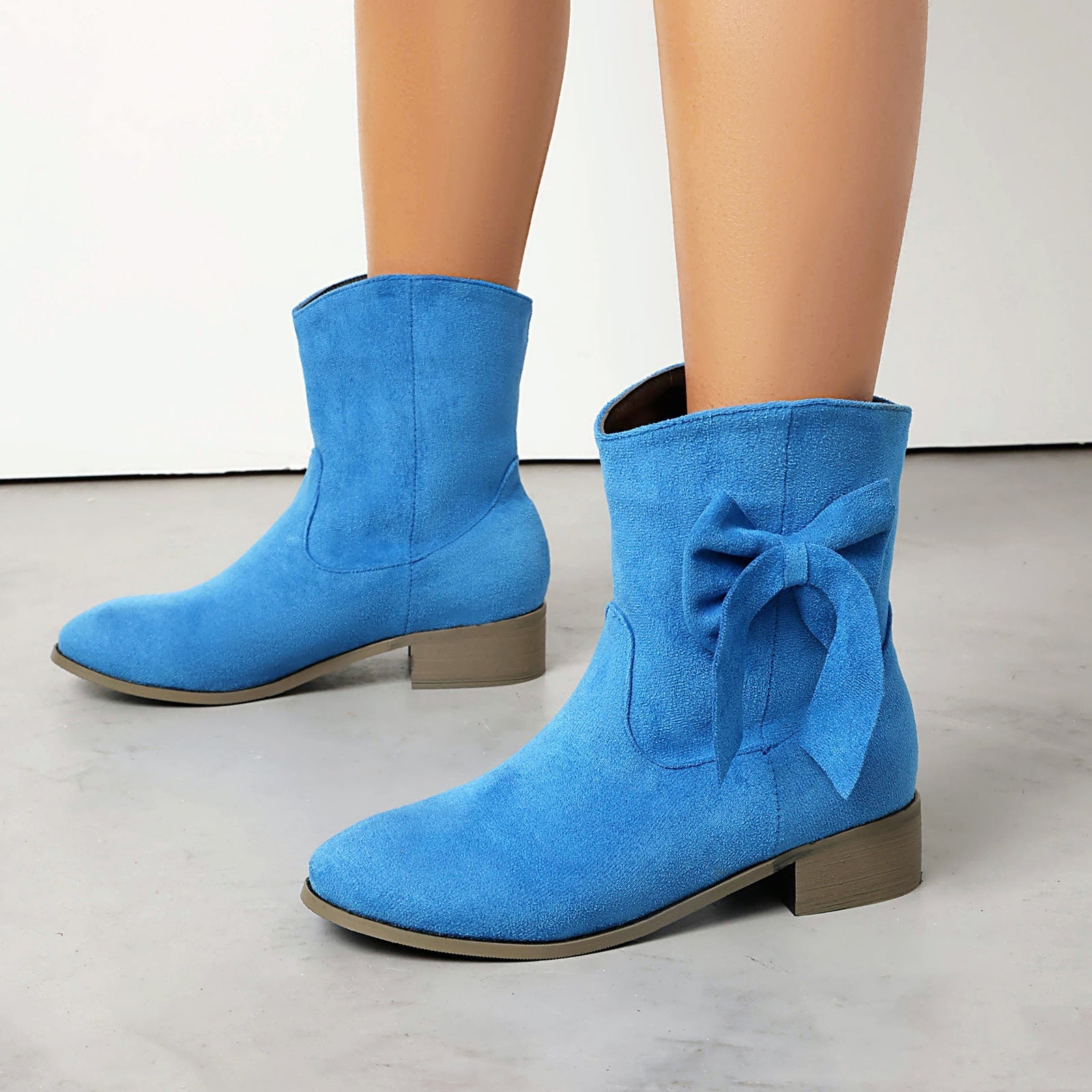 Low Heel Suede Large Size Sweet Bow Casual Boots 
