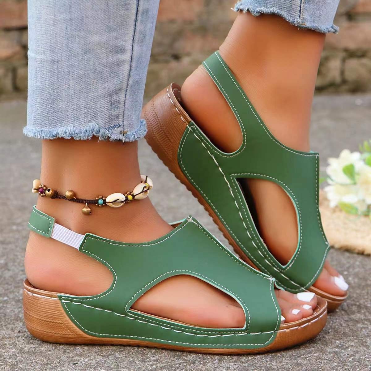 Women’s Summer Wedges – Elastic-Band Fish-Mouth Casual Sandals CJ US