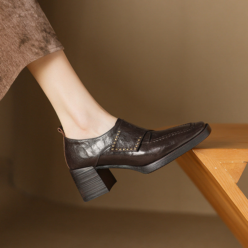 New Springautumn Square-toe Chunky-heel Deep-vamp Pumps In British Style 