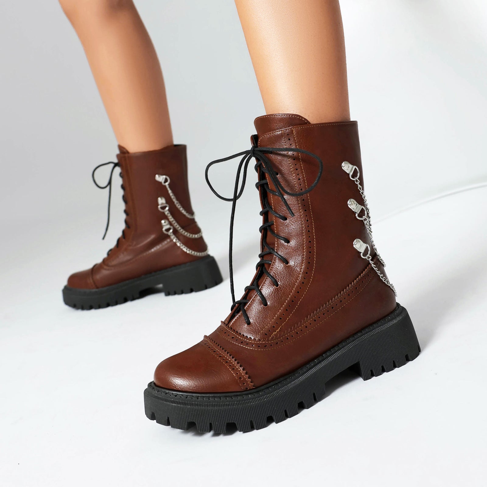 Large-size Womens Chunky-heeled Mid-calf Dr Martens Boots For Fall And Winter 