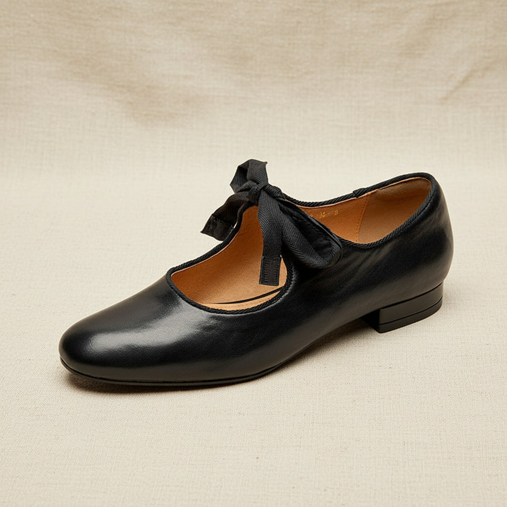 French-style Vintage Low-heeled Leather Shoes For Women Round Toe Low Cut 