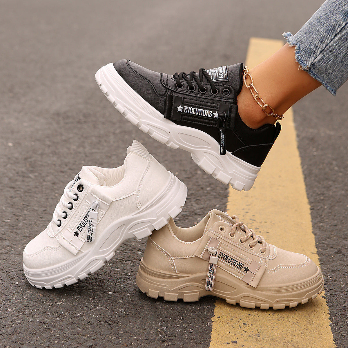 Women’s Lace‑Up Side‑Zipper Sports Sneakers CJ US