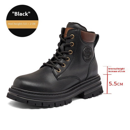 Women’s Genuine Leather Martin Boots – Thick Bottom Elevator Style CJ