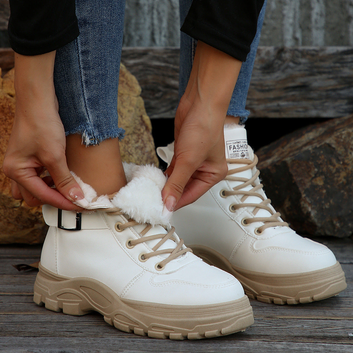Women's Casual Mid-calf Fleece-lined, Thickened, Insulated Cotton Boots 