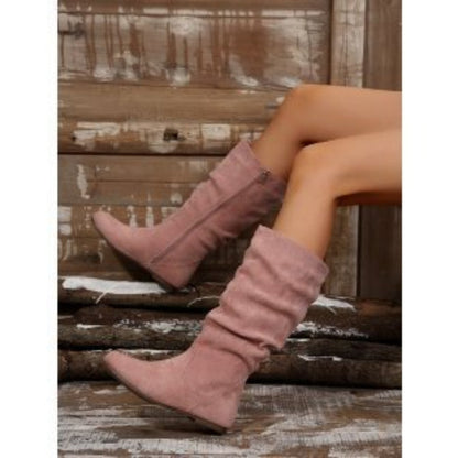 FitiqueFit Plus Size Women’s Boots – Side Zipper Pleated Style, Wide Fit Comfort CJ