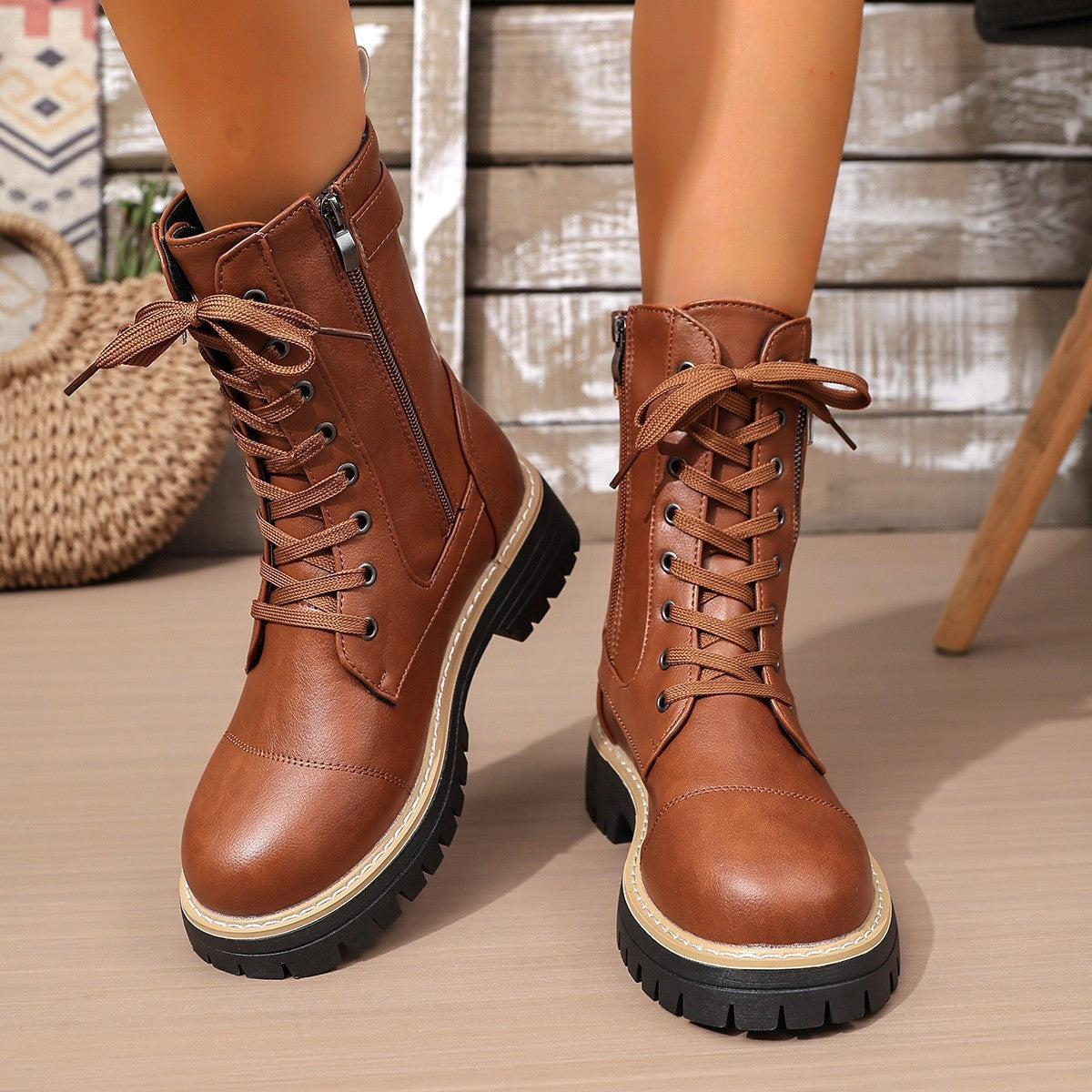Solid Color Low Heel Mid Boots for Women — Sleek & Comfortable CJ