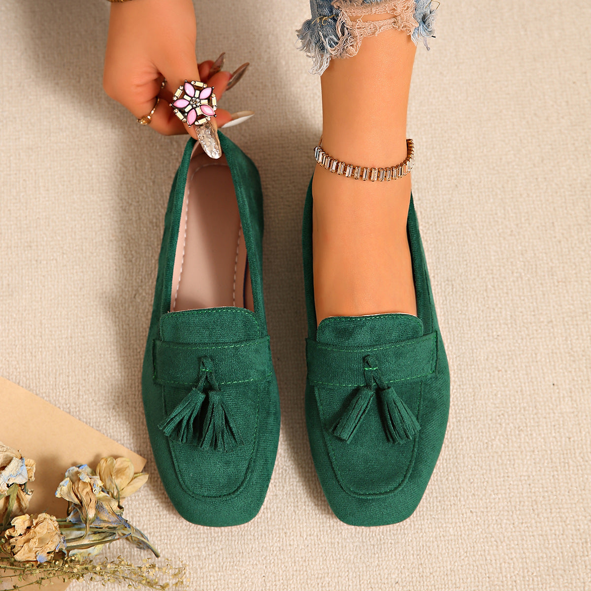 SpringAutumn Square Toe Slip On Casual Loafer Shoes 