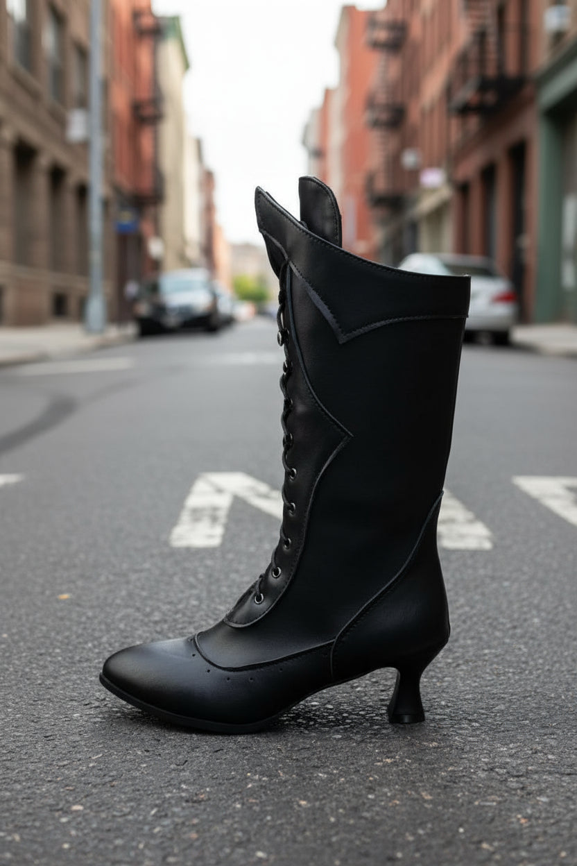 Lace-up Martin Boots Wine Cup Heel Round Toe Large Size Women's Boots 