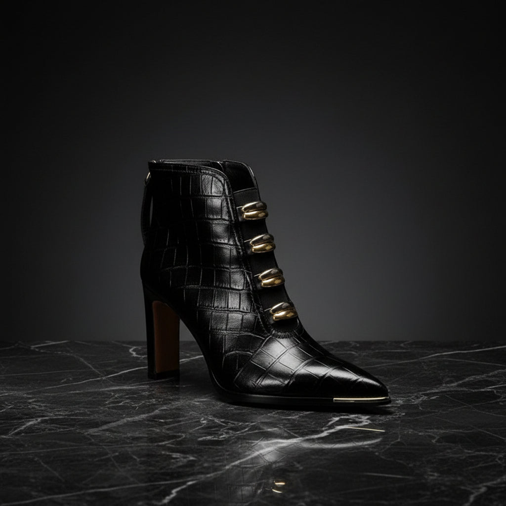 Womens Pointed-toe Chunky-heel Ultra-high Short Boots 
