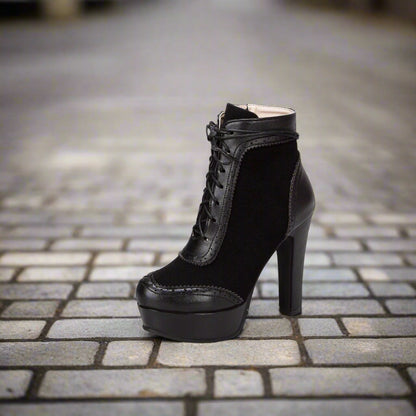 Women’s High Heel Martin Boots – Round Toe, Low-Cut Ultra Heel Fashion Booties CJ