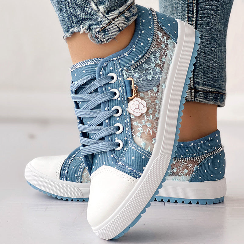 Floral Embroidered Polka Dot Print Sneakers CJ US
