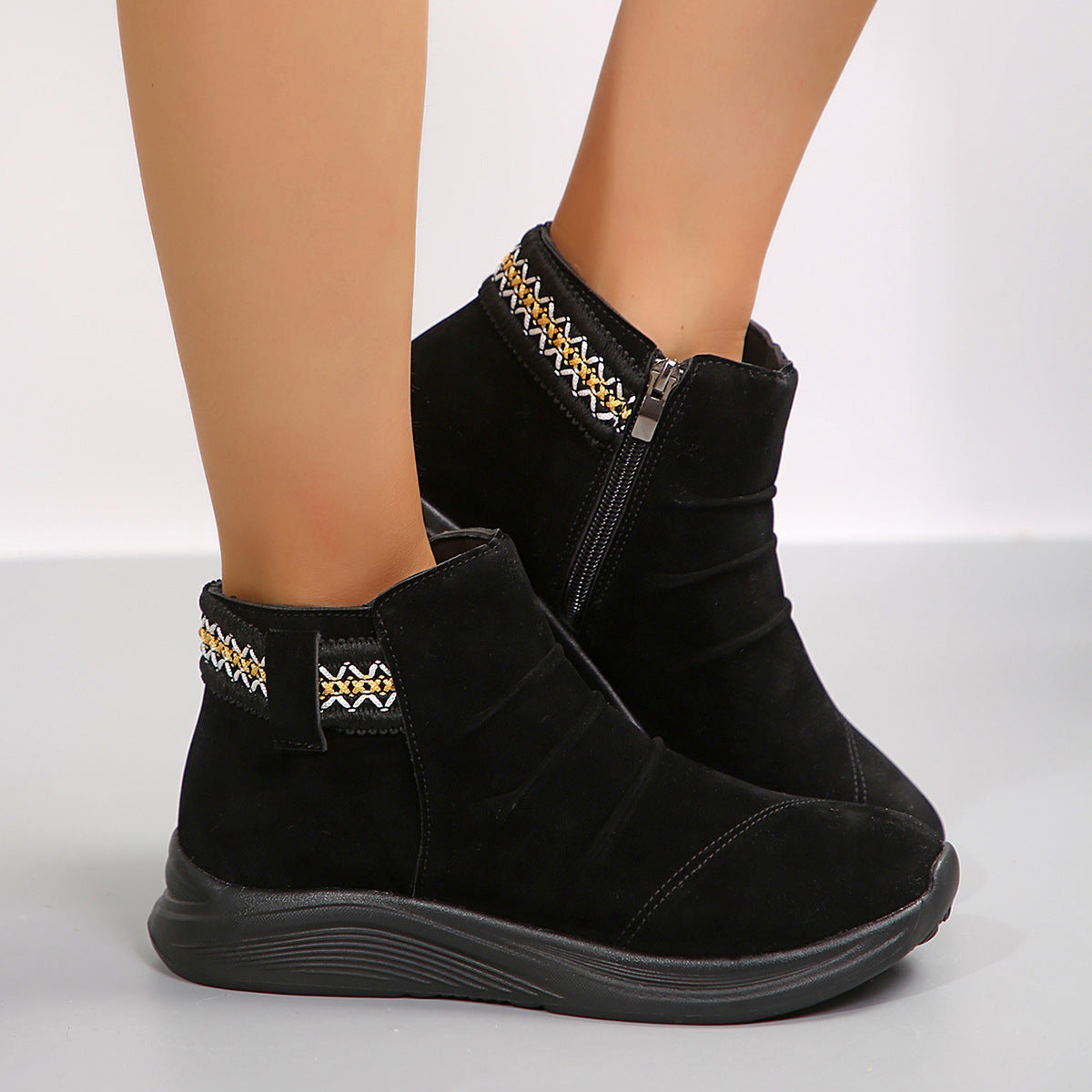 Round Head Women's Autumn And Winter Frosted Martin Boots Casual All-matching 
