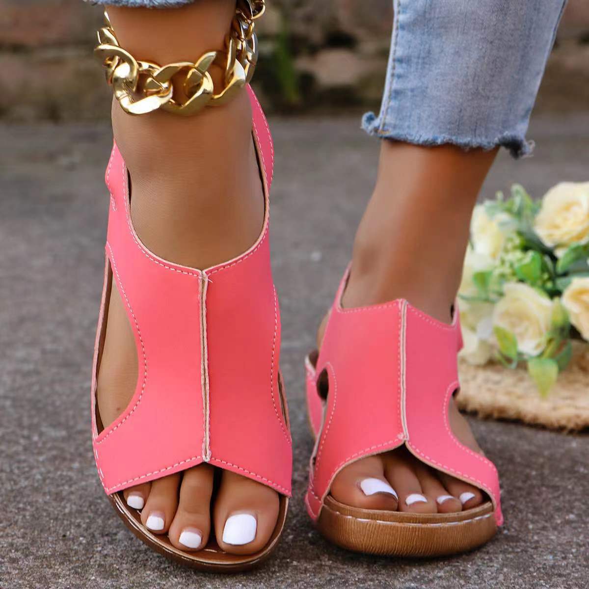 Women’s Summer Wedges – Elastic-Band Fish-Mouth Casual Sandals CJ US