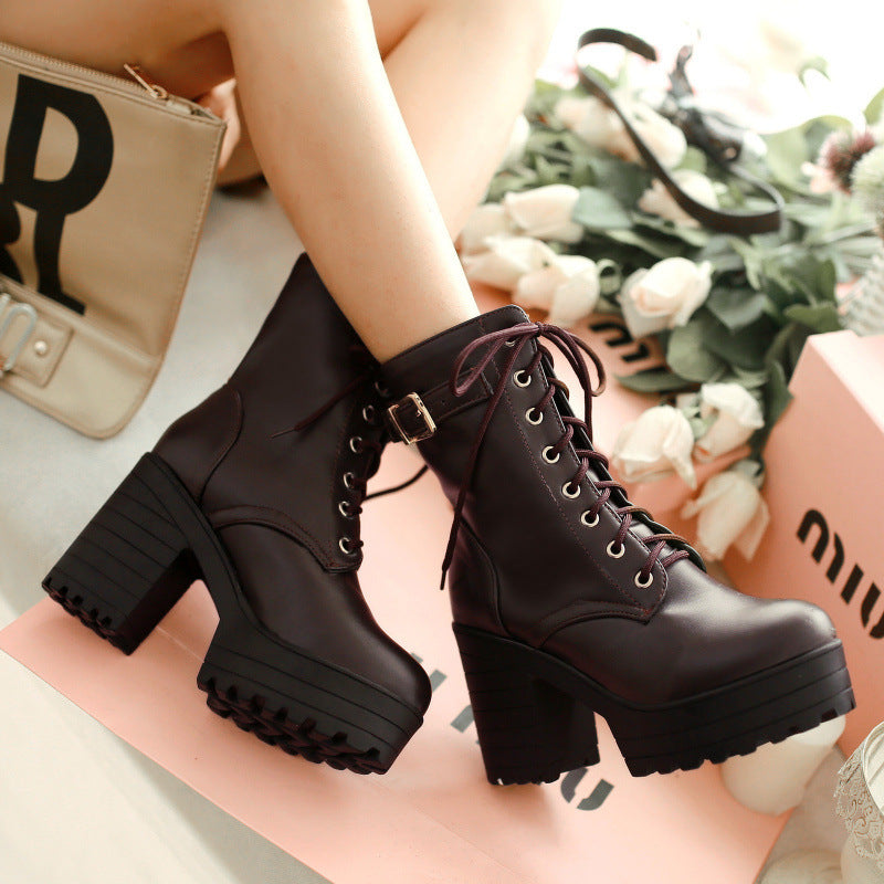Women's Chunky Heel PU Martin Boots 