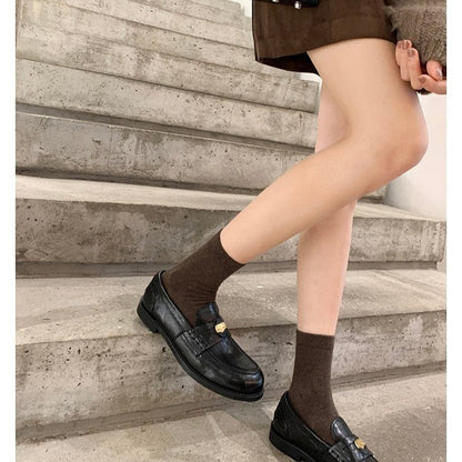 Round-toe Small Gold Coin Loafers British-style Leather Slip-ons 
