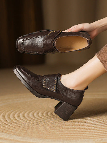 New Springautumn Square-toe Chunky-heel Deep-vamp Pumps In British Style 
