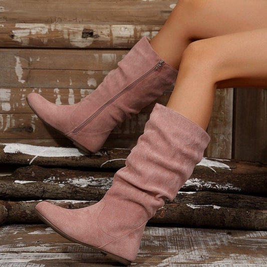 Plus Size Women's Side Zipper Pleated Pile Style Boots CJ