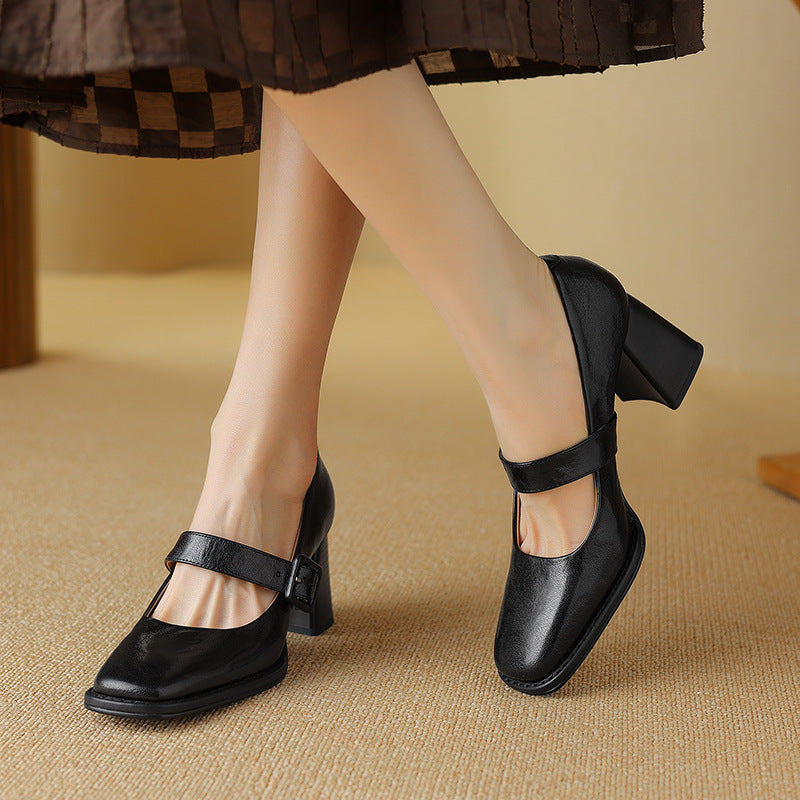 Elegant, Versatile Sheepskin Mary Jane Shoes With A Premium Leather Buckle 