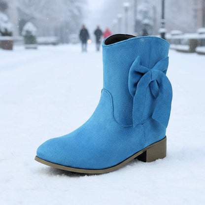 Low Heel Suede Large Size Sweet Bow Casual Boots 