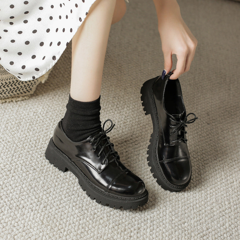 Women’s Solid-Color Retro Slip-On Platform Shoes – Versatile Casual Style CJ