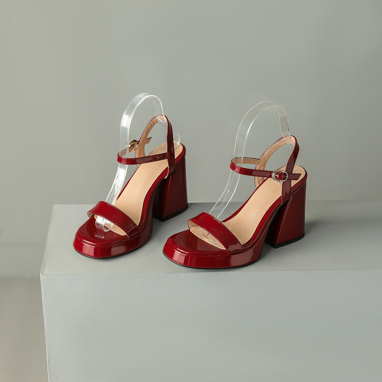 Womens Solid-color Round-toe Chunky-heel Sandals 
