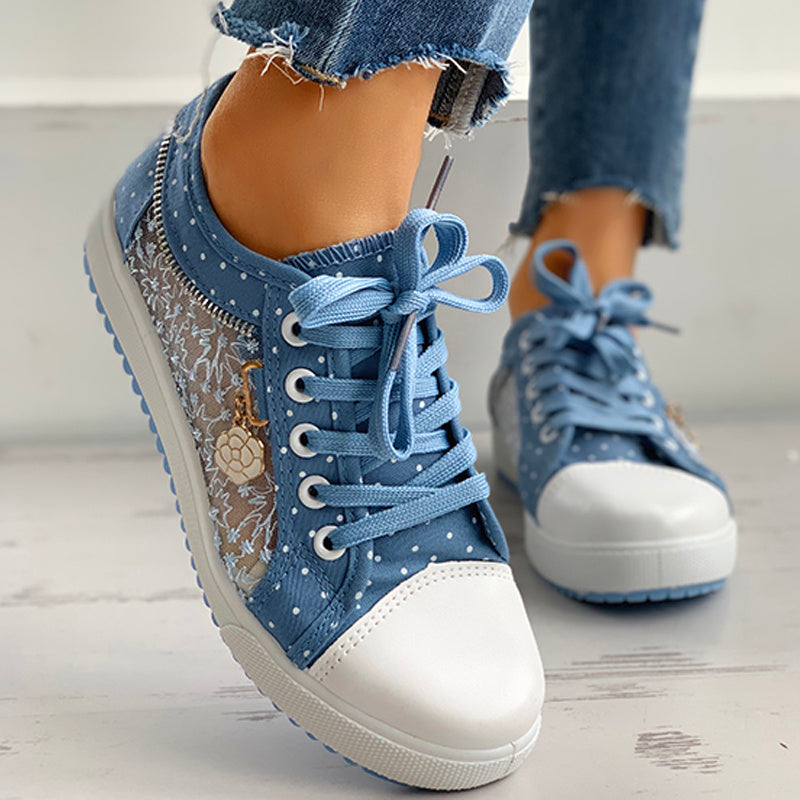 Floral Embroidered Polka Dot Print Sneakers CJ US
