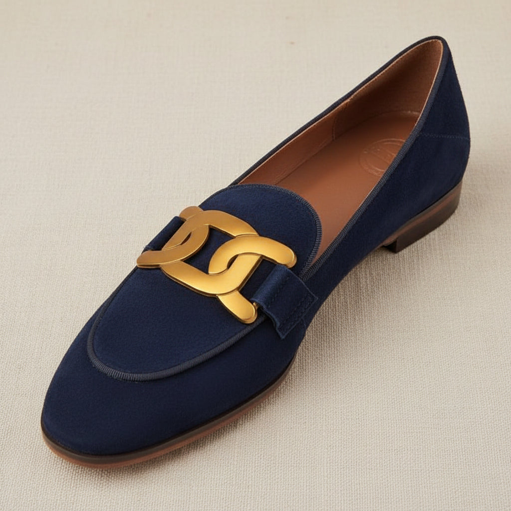 Retro Metal Buckle Slip On Loafer Shoes 