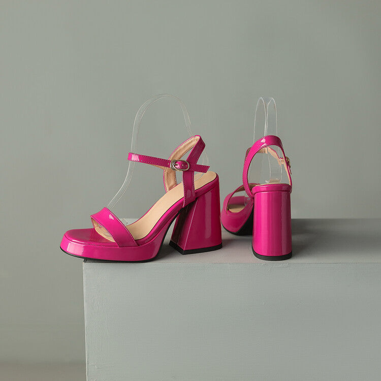 Womens Solid-color Round-toe Chunky-heel Sandals 