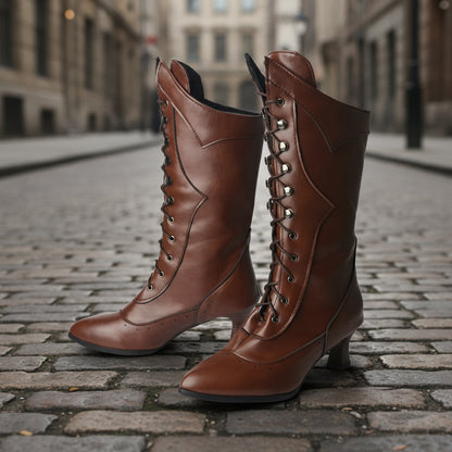 Lace-up Martin Boots Wine Cup Heel Round Toe Large Size Women's Boots 
