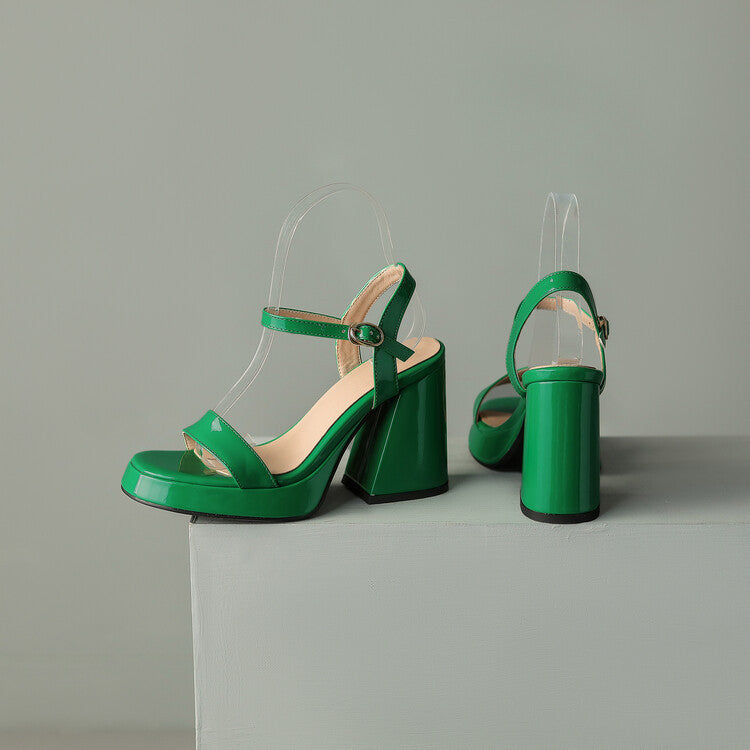 Womens Solid-color Round-toe Chunky-heel Sandals 